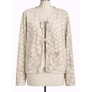RareRaw Beige Floral Tie-Front Cardigan with Heart Pockets NWOT No Size